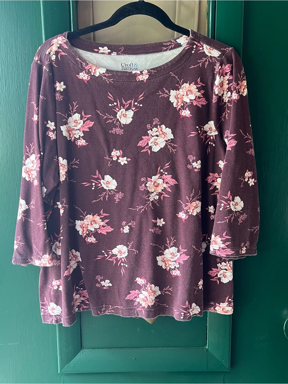 croft & barrow Plum Floral Long Sleeve Scoop Neck Tee